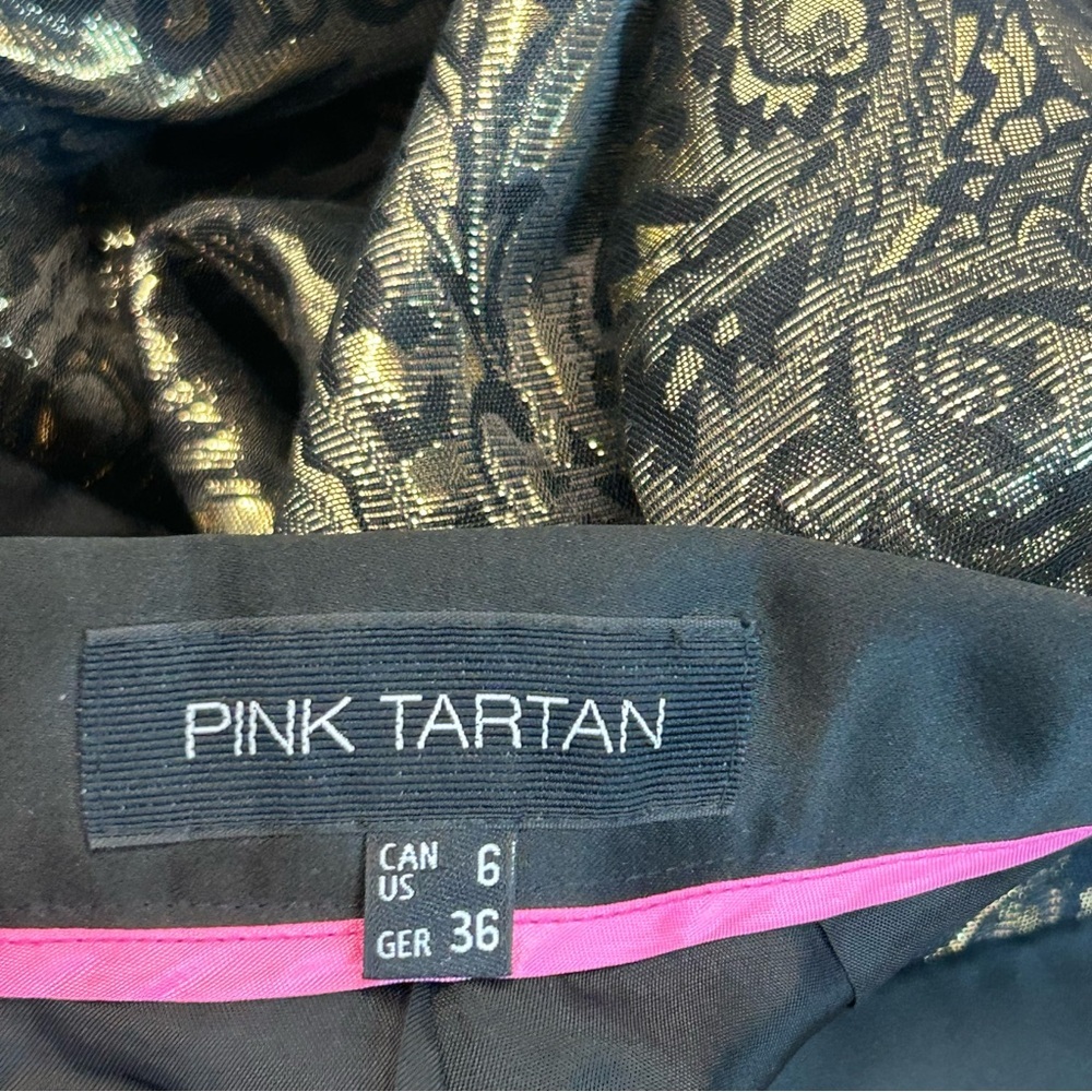 PINK Tartan gold brocade Tiffany mini skirt metallic skater circle Sz 6 NWOT - Picture 7 of 13